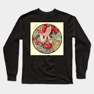 Art Nouveau August Calendar Alphonse Mucha Long Sleeve T-Shirt